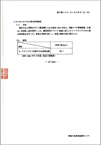 ヒドロキシラジカル消去活性成績書内容